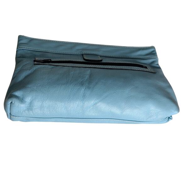 1970s Davey's Baby Blue Vintage Leather Tension Lock Clutch Handbag Made in USA - Picture 4 of 11